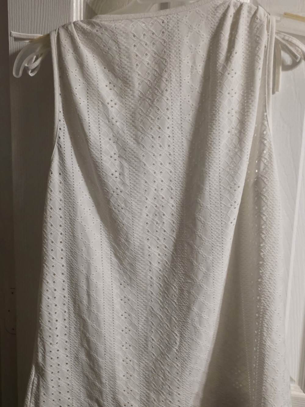 Women's White Eyelet Button-Front Tank with Tie Shoulders - Picture 2 of 2